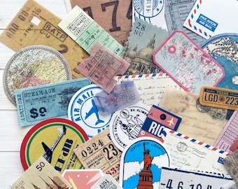 Travel Stickers - Set of 25 - Travel Ephemera, Junk Journal Paper Ephemera, Planner Supplies, Craft Supplies, Travel Lot, Traveler Notebook