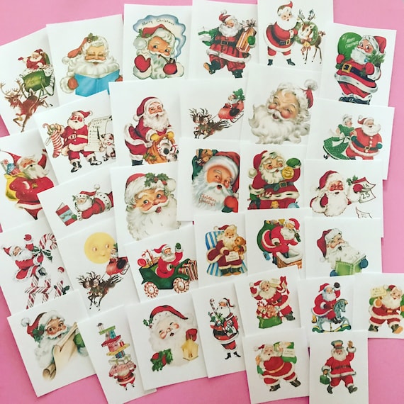 Santa Claus Stickers - Set of 32 - Handmade Stickers, Vintage Christmas, Planner Stickers, Cute Christmas, Holiday Stickers, Vintage Santa