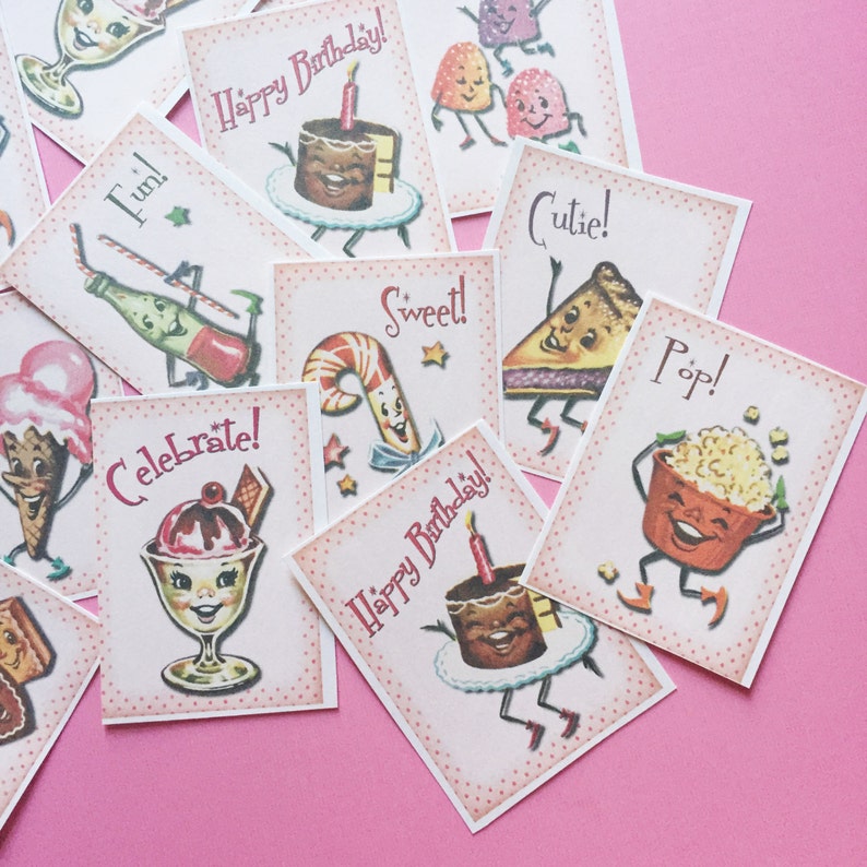 Candy Stickers Set of 18 Handmade Stickers, Vintage Style, Vintage Anthropomorphic, Cute Planner Stickers, Cute Stickers, Kitsch Candy image 5