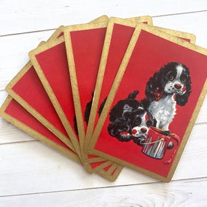 Vintage chiots jeux de cartes - lot de 6 - vieux cartes pour enfants, scrapbooking, papier éphémère, carnet de voyage, fournitures créatives, chiens animaux