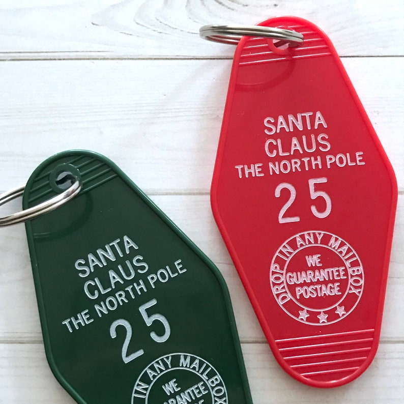 Santa claus hotel key tag keychain etsy