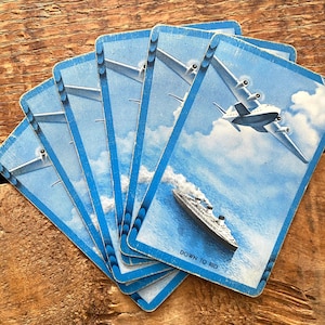 Vintage avion et bateau cartes à jouer - lot de 6 - papier éphémère, vieilles cartes échangeables, journal indésirable, fournitures d'artisanat, marine nautique, collage