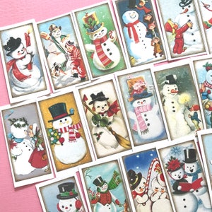 Snowman Stickers Set of 24 Handmade Stickers, Vintage Christmas, Cute Planner Stickers, Cute Christmas, Holiday Stickers, Snowmen image 2