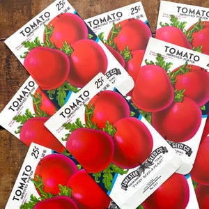 paquets de graines de légumes vintage vides - tomate - lot de 4 - éphémères vintage, éphémères de journal indésirable, fournitures créatives, paquets de graines vides