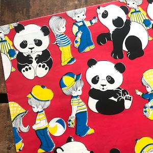 Papel de regalo vintage (1 hoja) - Papel de regalo vintage, papel efímero, lote de pandas vintage, papel de feliz cumpleaños, papel de regalo con animales adorables