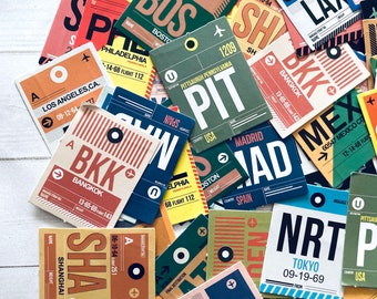 Travel Stickers - Set of 46 - Airline Ephemera, Junk Journal Paper Ephemera, Craft Supplies, Travel Ephemera, Airport Stickers, Planner Lot