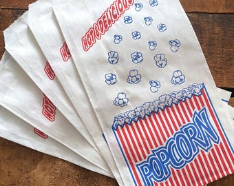 Vintage Unused Circus Popcorn Paper Bags - Set of 10 - Advertising Novelty NOS, Paper Ephemera, Junk Journal, Craft Supply, Red White Blue