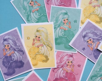 Handmade Mermaid Stickers - Set of 16 - Handmade Stickers, Stocking Stuffer, Vintage Style, Retro, Gifts for Her, Journal, Planner, Crafts