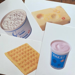 Tarjeta de comida vintage de los años 80 (seleccionar opción) - Nutrición escolar, material de papelería, diario basura, material de manualidades, desayuno con queso