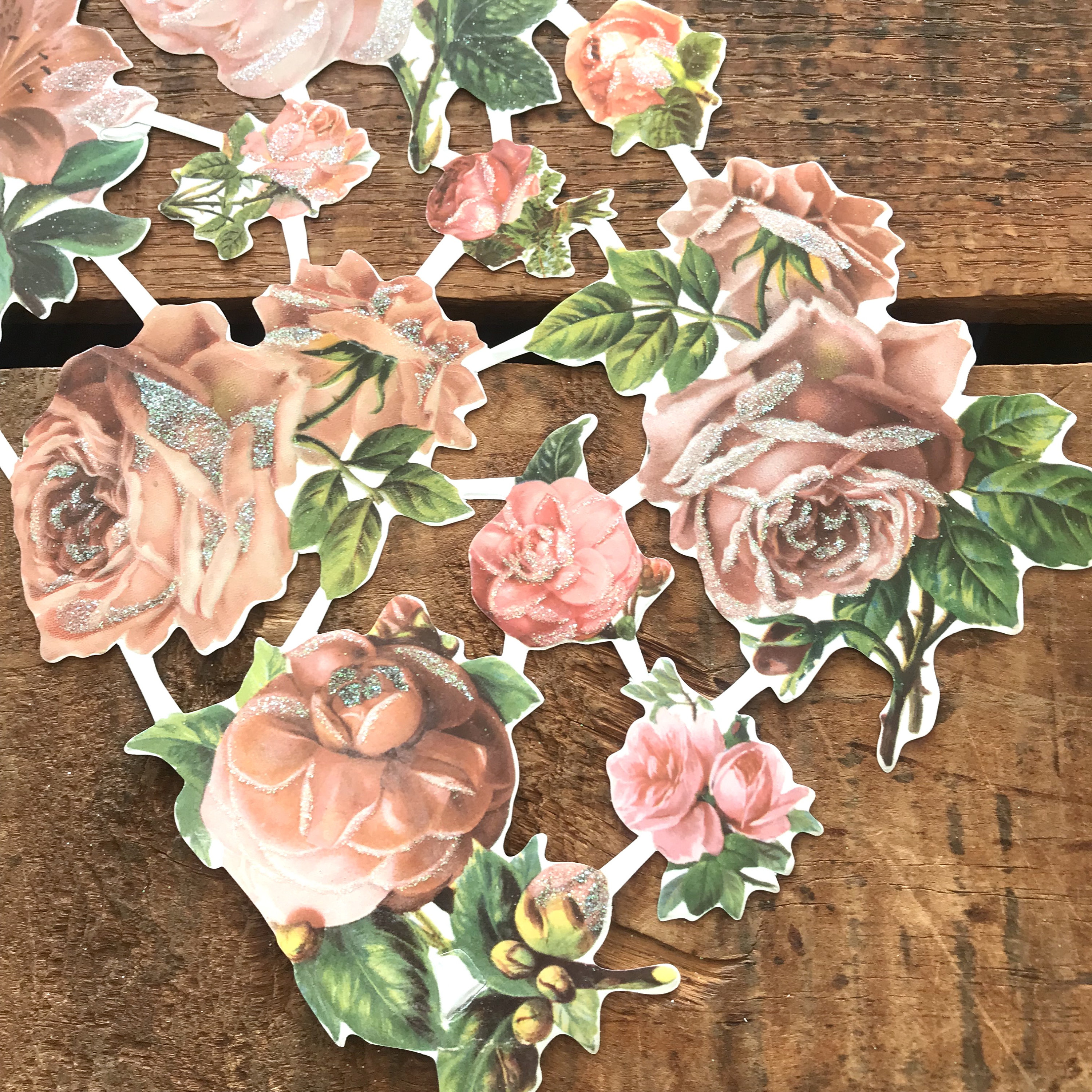 Glitter Die Cut Scraps Roses Die Cuts Cut Outs Etsy