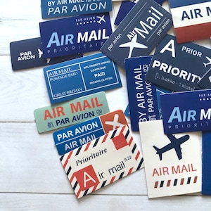 Air Mail Stickers - Set of 45 - Airmail Labels, Par Avion, Junk Journal Paper Ephemera, Planner Supplies, Craft Supplies, Travel Stickers