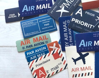 Air Mail Stickers - Set of 45 - Airmail Labels, Par Avion, Junk Journal Paper Ephemera, Planner Supplies, Craft Supplies, Travel Stickers