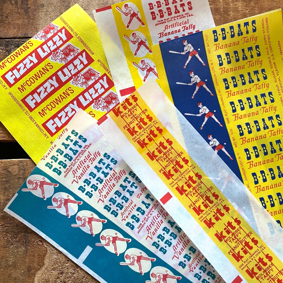 Vintage EMPTY Candy Wrappers - Set of 5 - Old NOS Bb-bats, Junk Journal ...