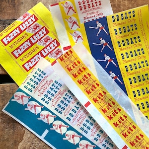 Vintage EMPTY Candy Wrappers - Set of 5 - Old NOS BB-Bats, Junk Journal, Paper Ephemera, Altered Art, Craft Supplies, Old Baseball Lot