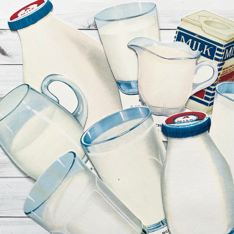 Vintage mjölkstans från 1970-talet - Välj alternativ - Skolkort med kost, kartongbild, näringsstans, dryck, gammalt matpapperstryck bild 1