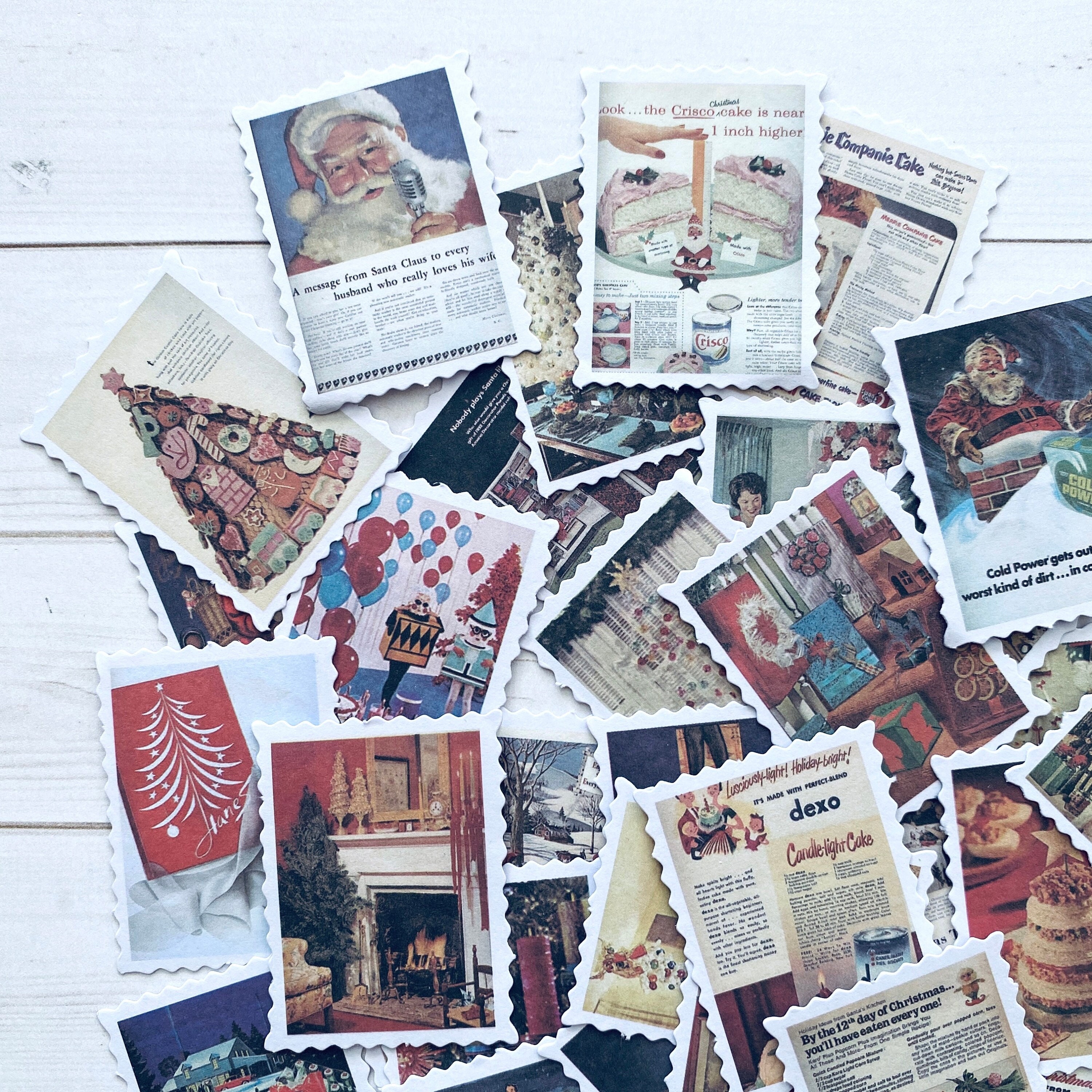 Christmas Stickers - Set of 42 - Santa Stickers, Junk Journal Paper Ephemera, Craft Supplies, Advertising Stickers, Vintage Style Ads