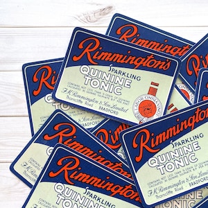 Etiquetas vintage para bebidas (juego de 5) - Etiquetas vintage, etiquetas NOS para diarios basura, efímeras de papel vintage, etiquetas para refrescos ingleses antiguos, etiquetas para tónicas