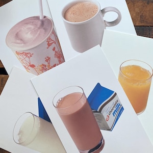 Tarjeta de bebidas vintage de los años 80 (seleccionar opción) - Nutrición dietética escolar, material de papelería, diario basura, material de manualidades, Food Dairy Council