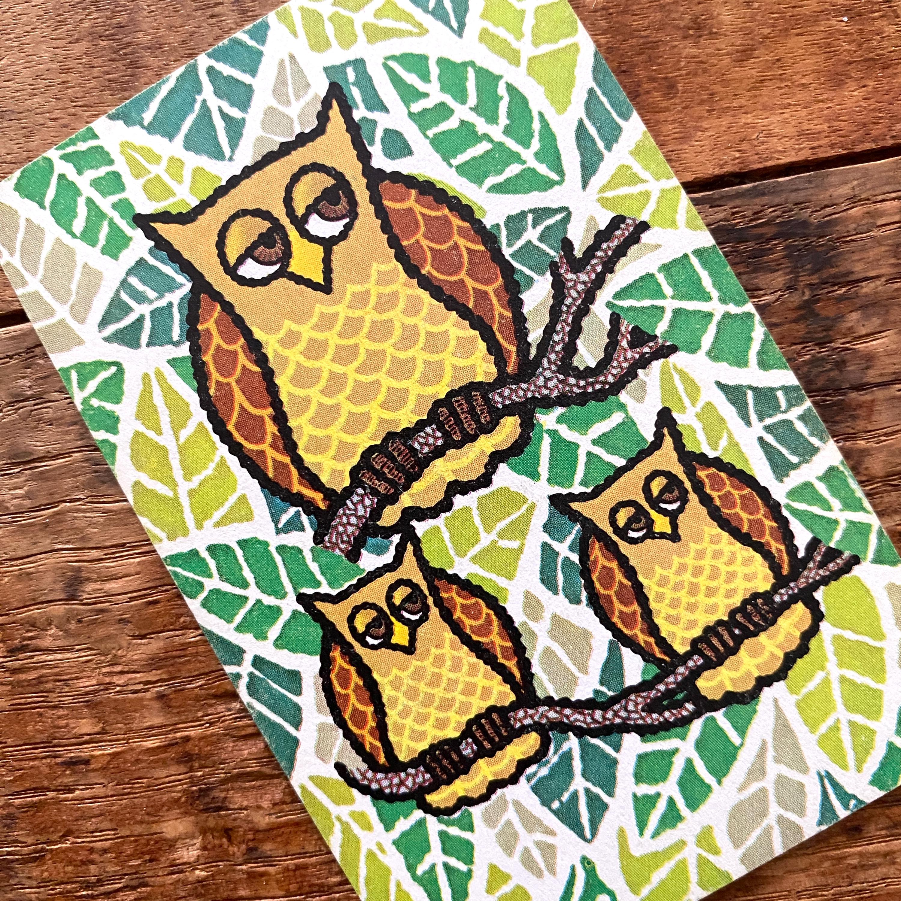 木の枝にとまるフクロウのヴィンテージ漫画トランプ - 6枚セット