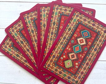 Vintage Colorful Pattern on Red Playing Cards - Set of 6
