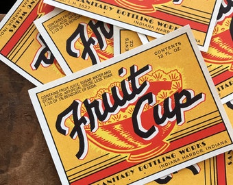 Vintage Fruit Cup Drink Labels - Set of 5 - Junk Journal Paper Ephemera
