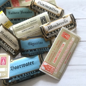 Etiquetas de farmacia vintage - Juego de 20 - Etiquetas de farmacia, efímeras vintage de Halloween, boticario, RX, etiquetas de medicamentos, etiquetas holandesas vintage