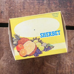 Vintage 1950s Ice Cream Sherbet Box - 1 Box - Vintage Novelty Packaging, Paper Ephemera, MCM Kitchen Décor, Craft Supplies, Junk Journal