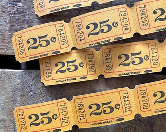 Billetes vintage naranjas de 25 centavos (12 unidades) - Entradas vintage de carnaval, papel efímero, entradas antiguas de Halloween, diarios basura, materiales para manualidades