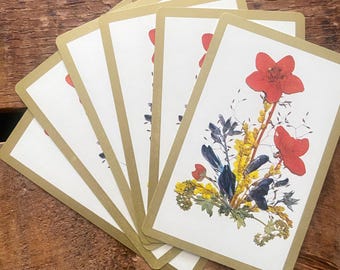 Vintage Red Flowers Nature Playing Cards - Set of 6