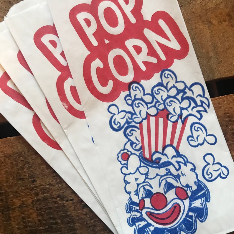 Popcorn Bags Set of 10 Paper Bag, Treat Bag, Merchandise Bags, Circus Bags, Junk Journal Paper Supply, Craft Supplies, Paper Ephemera image 1