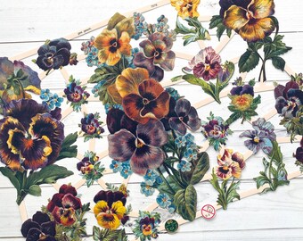 German Scraps - Pansies - Die Cuts, Cut Outs, Reproduction, Vintage Style, Flowers, Paper Ephemera, Junk Journal, Flower Ephemera, Nature