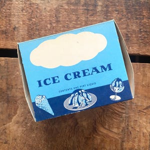Vintage 1950s Ice Cream Box - 1 Box - Vintage Novelty Packaging, Paper Ephemera, Kitchen Décor, MCM Decor, Craft Supplies, Junk Journal