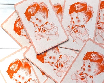 Vintage Girl Playing Cards - Set of 6 - Vintage Cards, Junk Journal Cards, Old Children Cards, Vintage Ephemera, Girl Ephemera, Win Cards