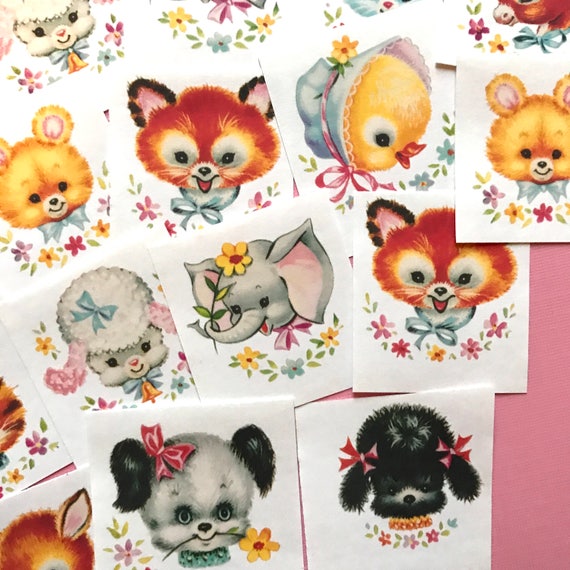 Cute Animal Stickers Set of 24 Handmade Stickers, Vintage Style