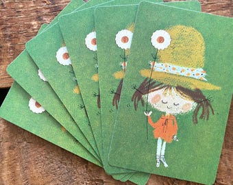 Vintage Kitsch Mod Girl on Green Playing Cards - Set of 6