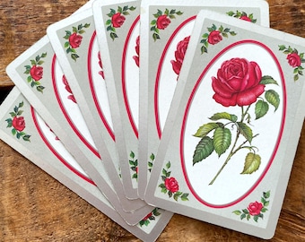 Vintage röd ros med silverspelkort - Set om 6