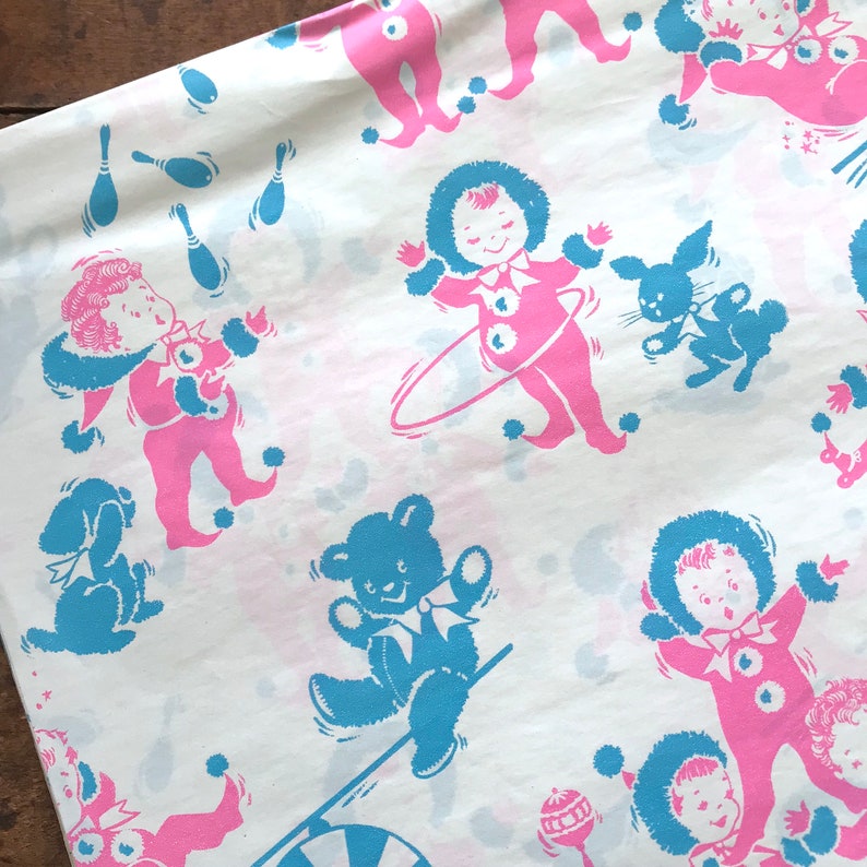 Baby Shower Paper Vintage Wrapping Paper Vintage Babies Paper Ephemera 1 Sheet Vintage Gift Wrap Unused Sheet Cute Baby Gift Wrap
