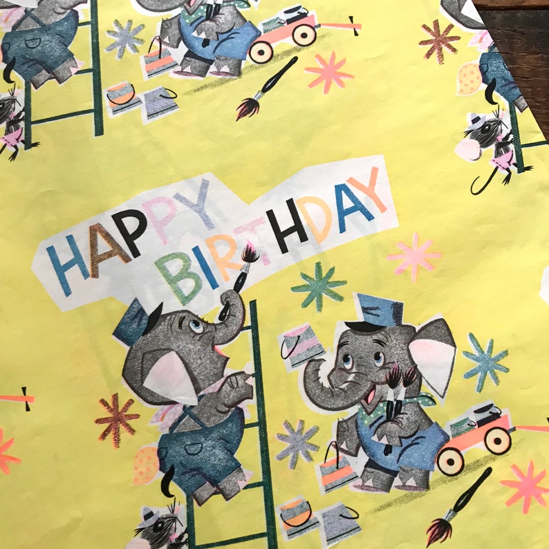 Happy Birthday Paper Paper Ephemera Animals Gift Wrap Animal Ephemera Unused Sheet Vintage Gift Wrap Vintage Wrapping Paper 1 Sheet