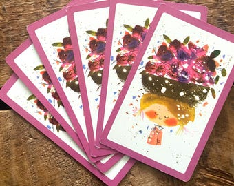 Vintage Kitsch Mod Girl with Flowers Playing Cards - Set of 6