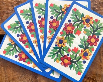 Vintage Retro Colorful Flowers Playing Cards - Set of 6