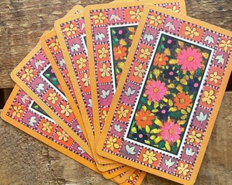 Vintage Colorful Flower Playing Cards - Set of 6