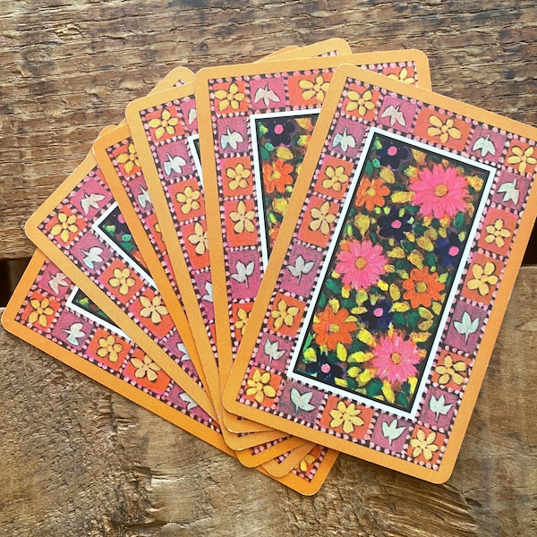 Vintage Colorful Flower Playing Cards - Set of 6
