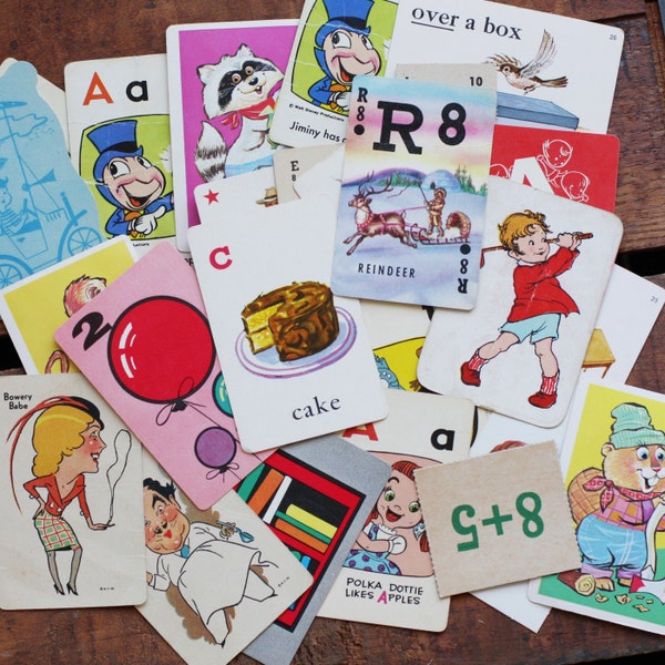 Vintage Assorted MIX of Children's Game Cards - Set of 20  - Animal Rummy, Snap, Authors, Crazy Eights, Old Maid