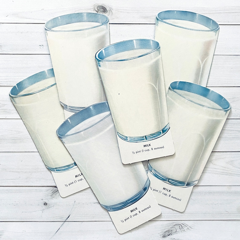 Vintage mjölkstans från 1970-talet - Välj alternativ - Skolkort med kost, kartongbild, näringsstans, dryck, gammalt matpapperstryck Milk (1/2 Pint)