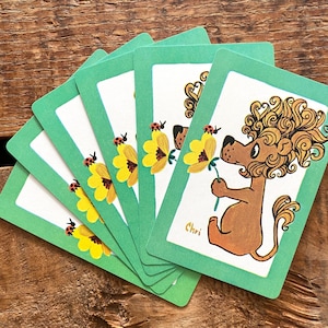 Vintage Lion jouer aux cartes - lot de 6 - cartes pour enfants, scrapbooking, papier éphémère, journal indésirable, fournitures créatives, art altéré, collage