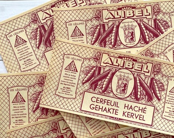 Étiquettes vintage pour produits alimentaires français - Lot de 5 - Papier journal indésirable, éphémères