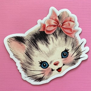 Kitten Magnet 3 Wide Fridge Magnet, Vintage Inspired Cat Magnet, Waterproof Vinyl Magnet, Refrigerator Weatherproof, Valentine Magnet image 3