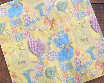 Envoltura de regalo vintage para baby shower - 1 hoja sin usar - Efímera de papel de envolver antiguo, bebés lindos, diario basura, suministro de artesanía, juguetes nuevos para bebés