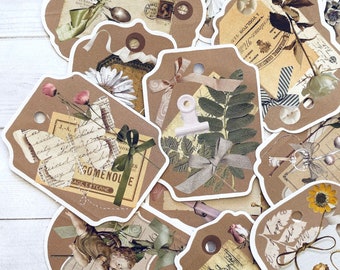 Nature Tag Stickers - Set of 15 - Nature Stickers, Junk Journal Paper Ephemera, Planner Supplies, Animal Ephemera, Collage Stickers