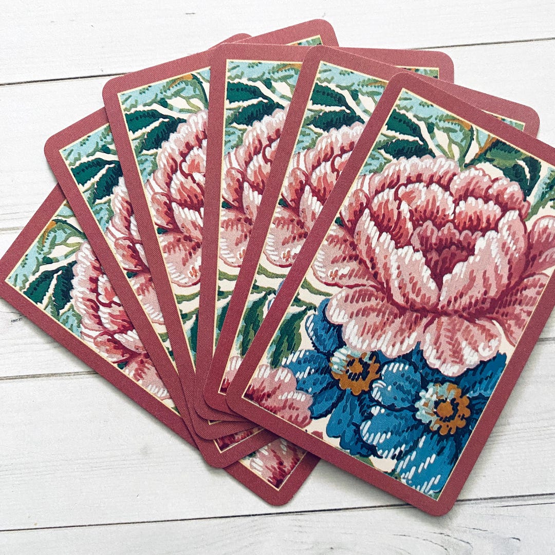 Vintage Colorful Flowers With Pink Playing Cards - Set of 6 - Etsy